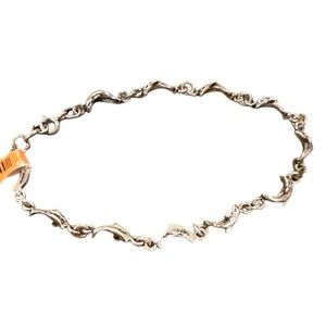 PLAYFUL WHIMSICAL DOLPHIN LINK SILVER TONE BRACELET